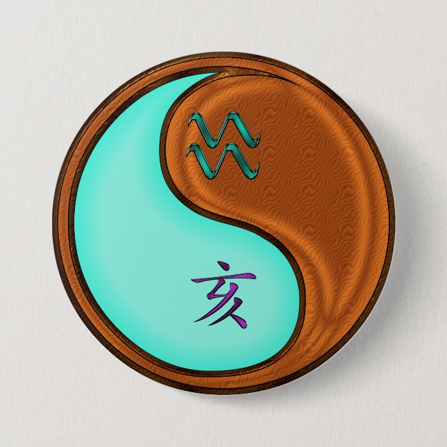 Badge Rond 7,6 Cm Verseau & Sanglier de Bois (Devant)