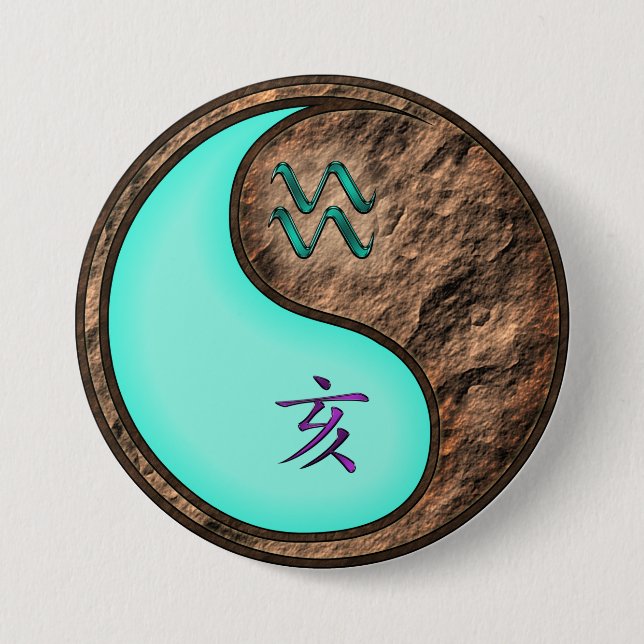 Badge Rond 7,6 Cm Verseau & Sanglier de Terre (Devant)