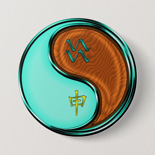 Badge Rond 7,6 Cm Verseau & Singe de Bois (Devant)