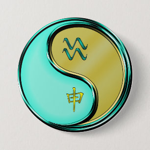 Badge Rond 7,6 Cm Verseau & Singe de Métal