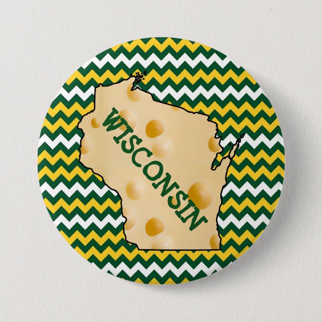 Badge Rond 7,6 Cm Vert et or de bouton du Wisconsin Cheesehead (Devant)