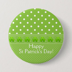 Badge Rond 7,6 Cm Vert, points et Shamrocks