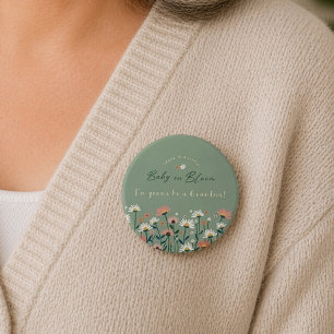 Badge Rond 7,6 Cm Vert Sauge Bébé en Fleur Shower Grand-mère Bouton