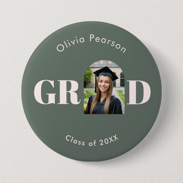 Badge Rond 7,6 Cm Vert sauge moderne rose arche photo graduation (Devant)
