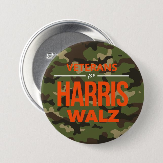 Badge Rond 7,6 Cm Vétérans de Harris Walz Camo (Devant & derrière)