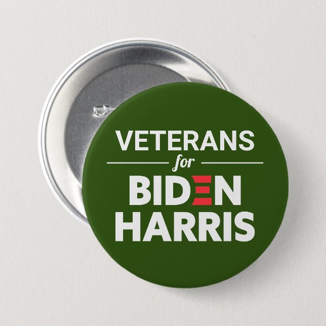 Badge Rond 7,6 Cm Vétérans pour Biden Harris Texte personnalisé vert (Devant & derrière)