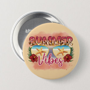 Badge Rond 7,6 Cm Vibes d'été   Conception des lunettes de soleil de
