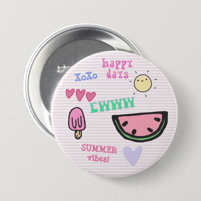 Badge Rond 7,6 Cm Vibes été mignonnes Filles VSCO (Devant & derrière)