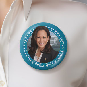 Badge Rond 7,6 Cm Vice-président Kamala Harris 2024 - Étoiles Turquo