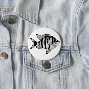 Badge Rond 7,6 Cm vie marine de poisson vintage illustration des ani