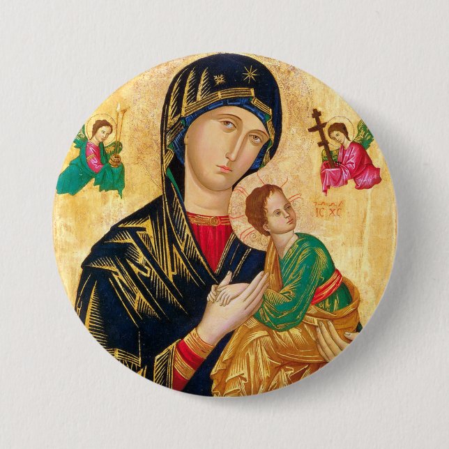 Badge Rond 7,6 Cm Vierge byzantine Marie et icône enfant Noël (Devant)