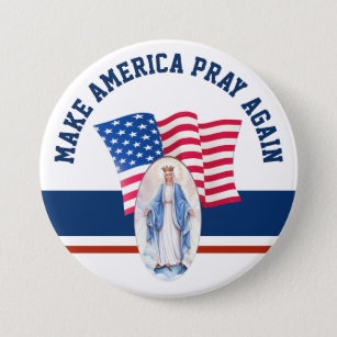 Badge Rond 7,6 Cm Vierge Marie béni drapeau américain