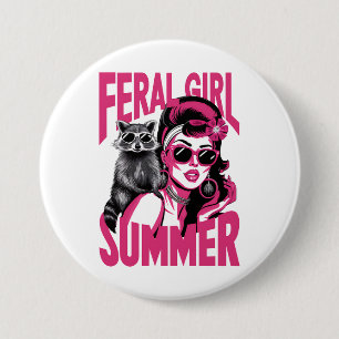 Badge Rond 7,6 Cm Vintage Feral Girl été Opossum Funny Raccoon