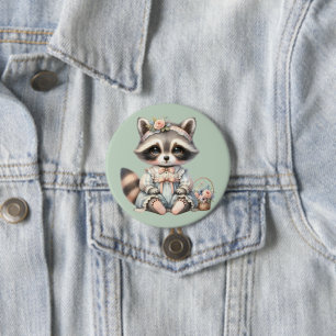 Badge Rond 7,6 Cm Vintage habillé Cottagecore Raccoon Pastel