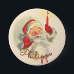 Badge Rond 7,6 Cm Vintage Santa Christmas Stocking Name Tag Button<br><div class="desc">Personalize your Christmas stockings easily with these custom name tag buttons. Vintage friendly Santa illustration.</div>