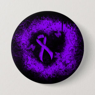 Badge Rond 7,6 Cm Violet Ruban Grunge Heart, lymphome de Hodgkin