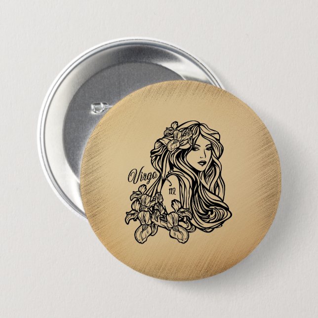 Badge Rond 7,6 Cm Virgo Zodiac Antique Look (Devant & derrière)
