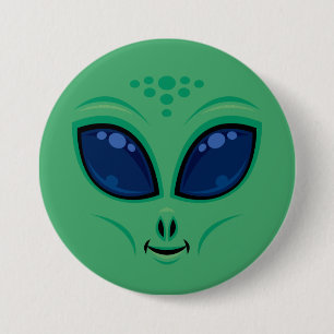 Badge Rond 7,6 Cm Visage Alien de dessin convivial