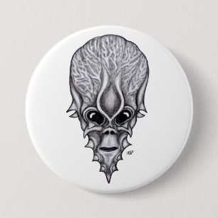 Badge Rond 7,6 Cm Visage Alien, Reconstruction faciale du crâne afri