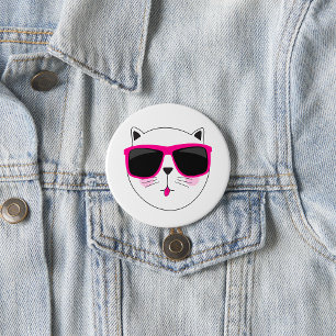 Badge Rond 7,6 Cm Visage de chat cool avec lunettes de soleil roses