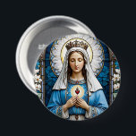 Badge Rond 7,6 Cm Vitrail de Vierge Marie catholique chrétienne<br><div class="desc">Image traditionnelle de la Vierge Marie dans un style abstrait vitrail. C’est une belle représentation qui capte la grâce et l’inspiration de notre Sainte Mère. Si vous cherchez un bouton qui reflète la foi et la dévotion,  ce design serait un beau choix !</div>
