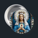 Badge Rond 7,6 Cm Vitrail de Vierge Marie catholique chrétienne<br><div class="desc">Image traditionnelle de la Vierge Marie dans un style abstrait vitrail. C’est une belle représentation qui capte la grâce et l’inspiration de notre Sainte Mère. Si vous cherchez un bouton qui reflète la foi et la dévotion, ce design serait un beau choix !</div>