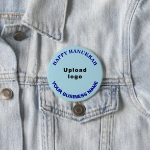 Badge Rond 7,6 Cm Vœu d'affaires pour Hanouka sur un rond bleu clair