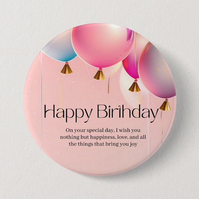 Badge Rond 7,6 Cm Vœux d'anniversaire rose (Devant)