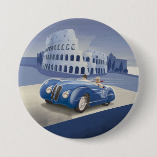 Badge Rond 7,6 Cm Voiture de course bleue vintage classique
