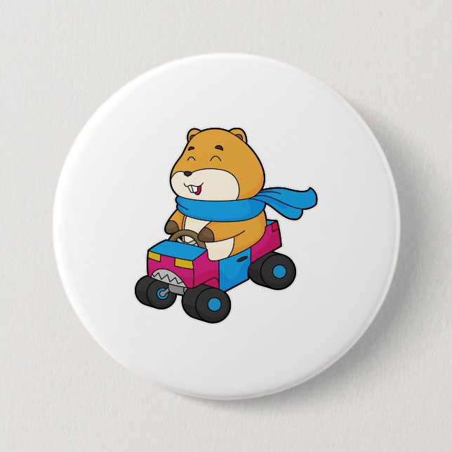 Badge Rond 7,6 Cm Voiture Hamster (Devant)