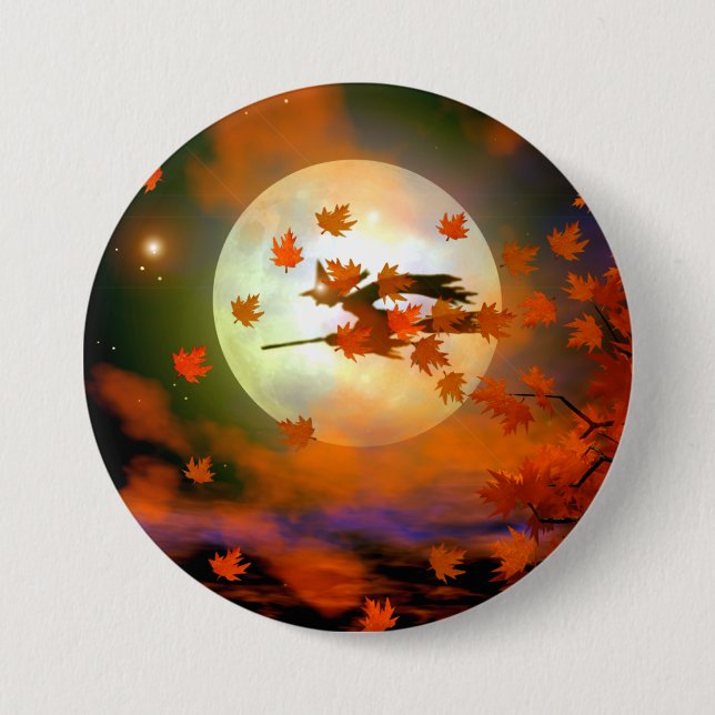 Badge Rond 7,6 Cm Vol Halloween Witch (Devant)