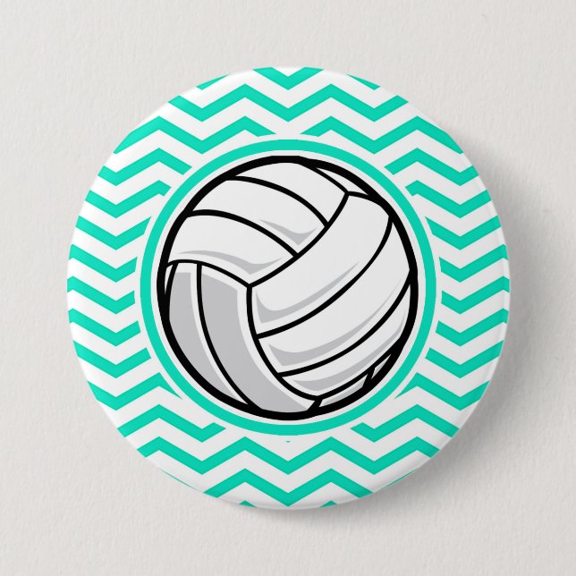 Badge Rond 7,6 Cm Volley-ball ; Aqua Green Chevron (Devant)