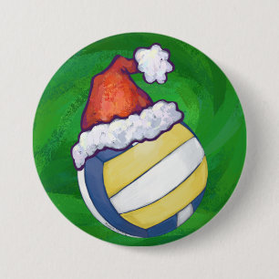 Badge Rond 7,6 Cm Volley-ball avec Casquette de Noël