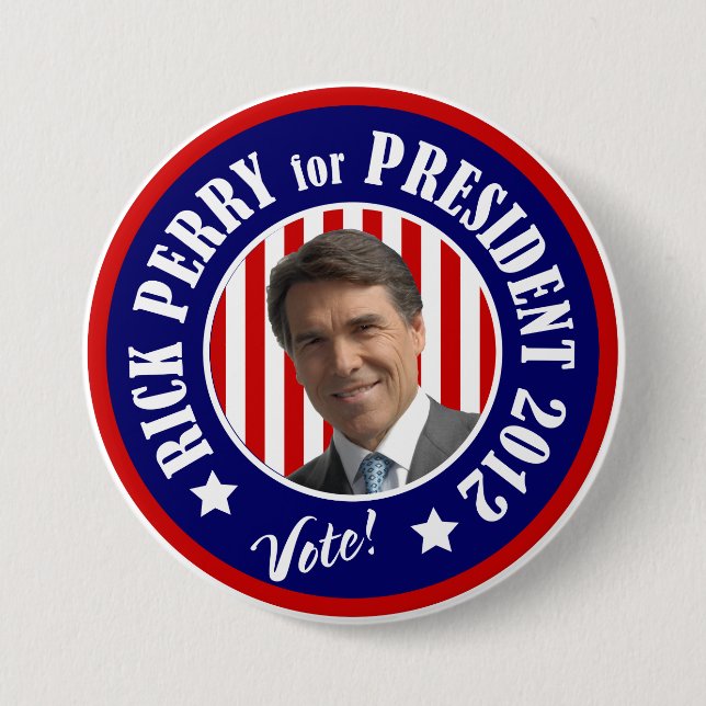 Badge Rond 7,6 Cm Vote Rick Perry pour le Président 2012 (Devant)