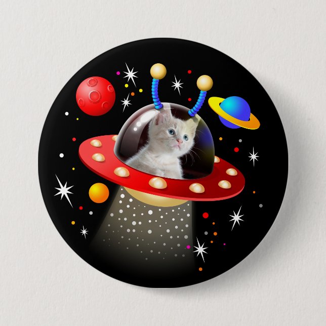 Badge Rond 7,6 Cm VOTRE CAT sur un UFO SciFi personnalisé (Devant)