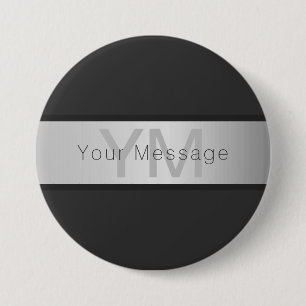 Badge Rond 7,6 Cm Votre nom et votre monogramme   Gris & Faux Silver