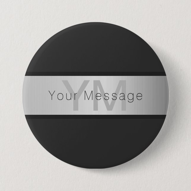 Badge Rond 7,6 Cm Votre nom et votre monogramme | Gris & Faux Silver (Devant)