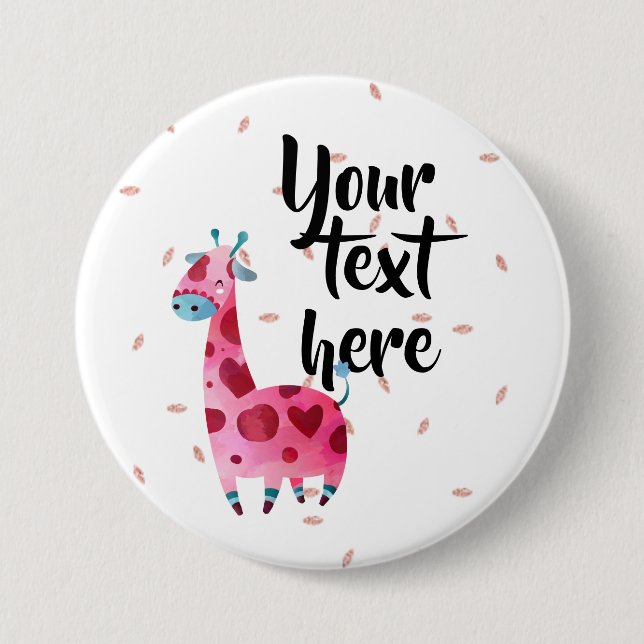 Badge Rond 7,6 Cm Votre texte avec la girafe de pinl (Devant)