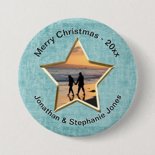 Badge Rond 7,6 Cm Votre texte et votre photo : Aqua Star-Shape Pictu