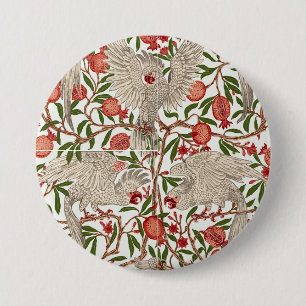 Badge Rond 7,6 Cm Walter Crane Cacatoès blanc Grenade rouge Art