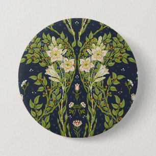 Badge Rond 7,6 Cm Walter Crane Vintage Marine Blanche Motif Lys