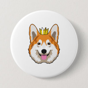 Badge Rond 7,6 Cm Welsh corgi with Crown