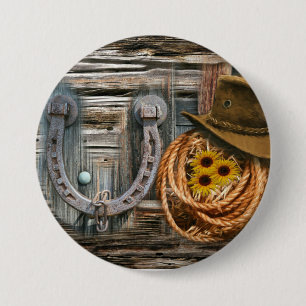 Badge Rond 7,6 Cm Western Horseshoe Cowboy Hat Lasso