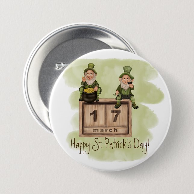 Badge Rond 7,6 Cm Whimsical Leprechauns St. Patrick's Day (Devant & derrière)