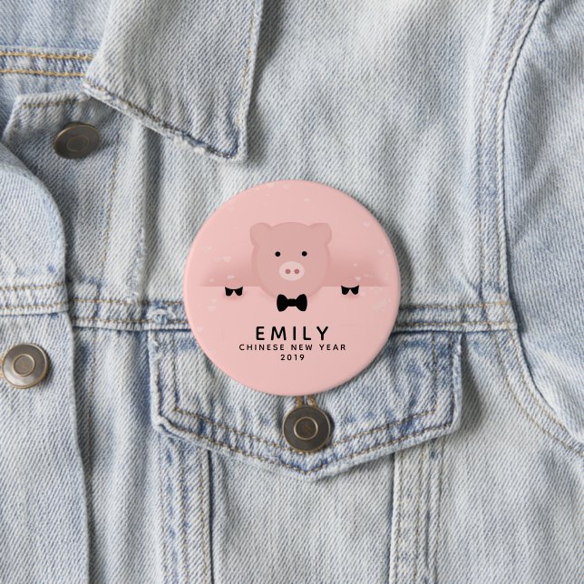 Badge Rond 7,6 Cm Whimsical Pink Pig mignon Nouvel An chinois (En situation)
