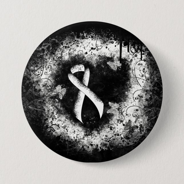 Badge Rond 7,6 Cm White Awareness Ribbon Grunge Coeur (Devant)