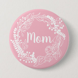 Badge Rond 7,6 Cm White Spring Wreath "Maman"