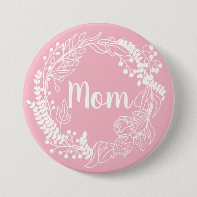 Badge Rond 7,6 Cm White Spring Wreath "Maman" (Devant)