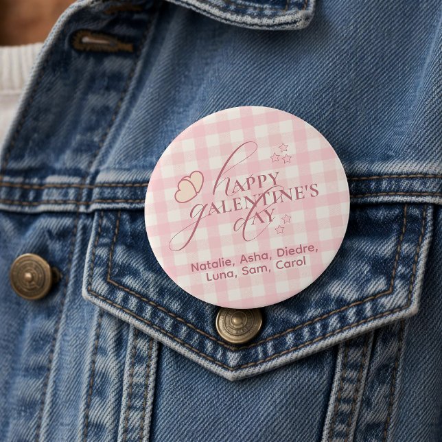 Badge Rond 7,6 Cm Wholesome Cute Pink Check Typography Galentine Day (Créateur téléchargé)