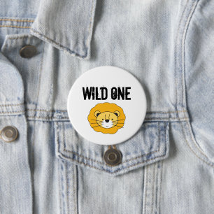 Badge Rond 7,6 Cm Wild one Lion tête safari 1er anniversaire fête